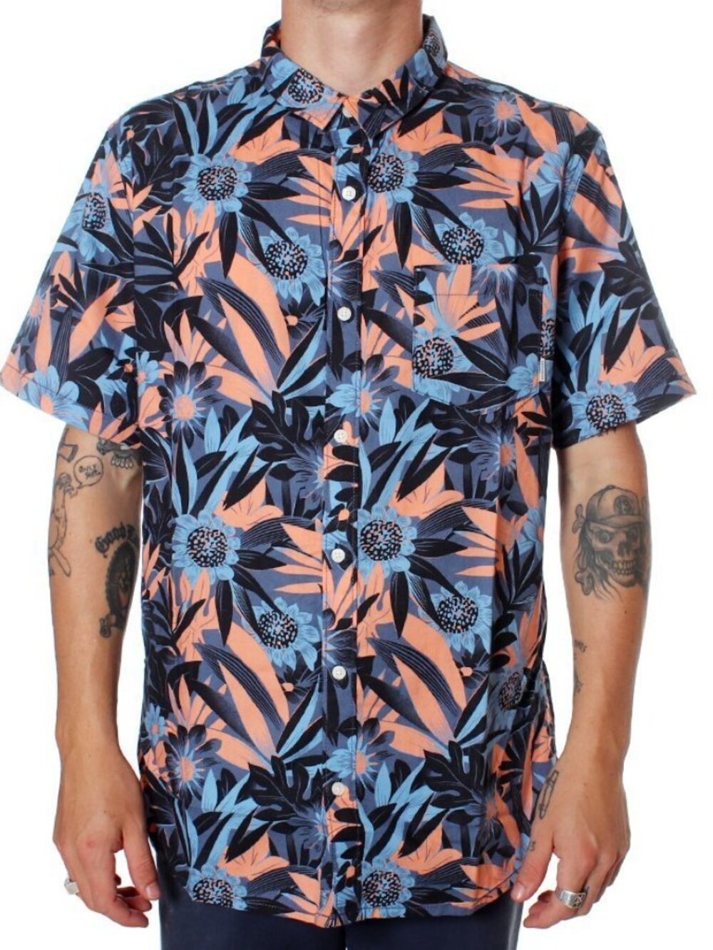 Quiksilver Regular Fit Hippy Beach Floral Short Sleeve Button Down Shirt Large